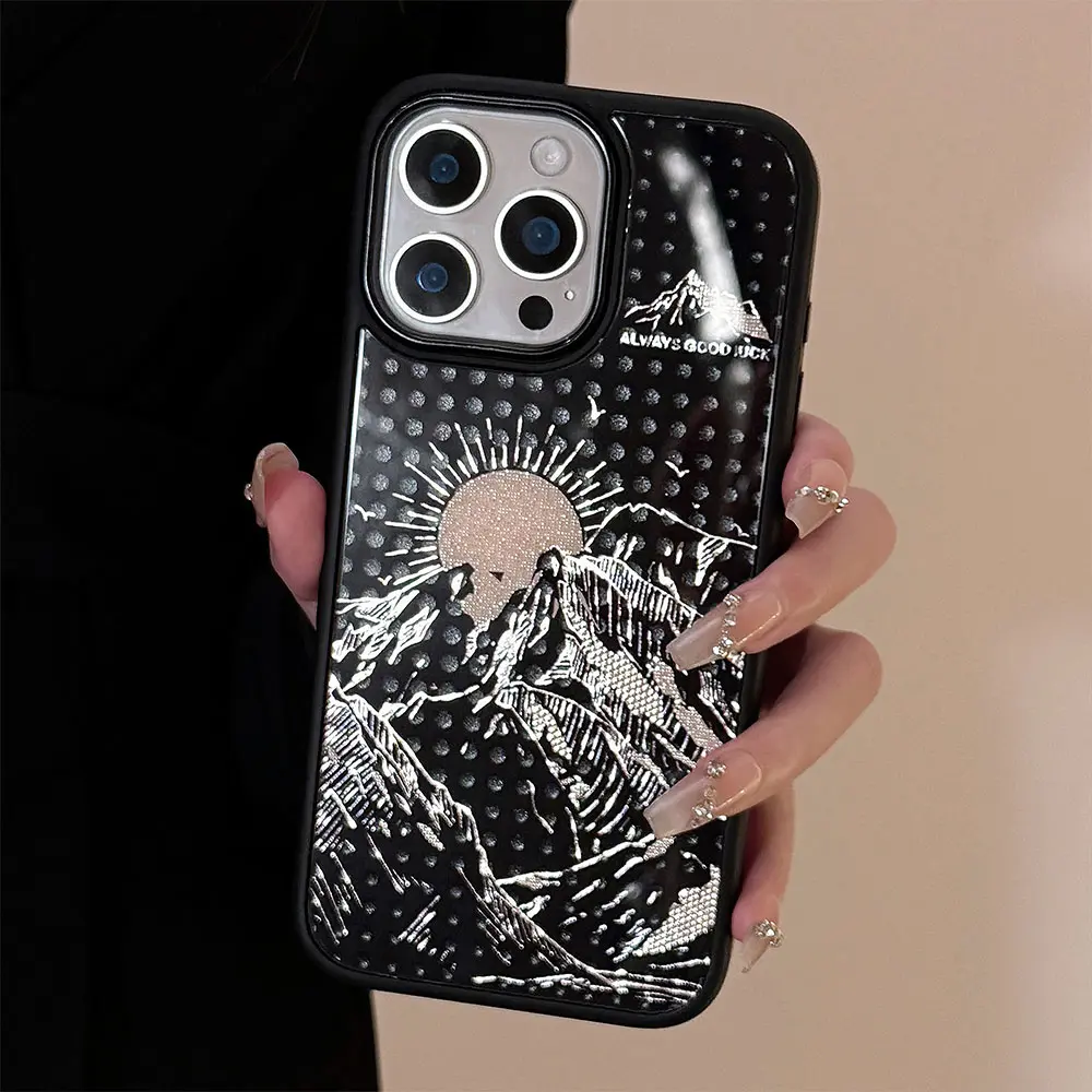 Gilded phone case suitable for Apple 15Promax protective case, iPhone 16 glass phone case (4).jpg
