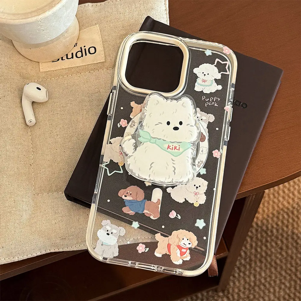 Dual TPU Magnetic White Edge Magnetic Cute Pup Pink & Blue Star phone case3.jpg