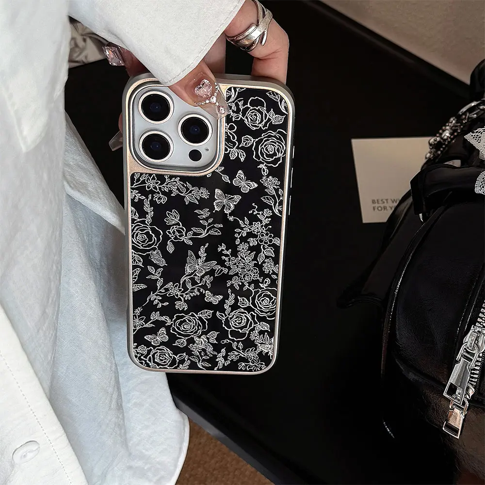 Acrylic Gold Gilding Silver Line-Art Florals & Butterflies phone case8.jpg