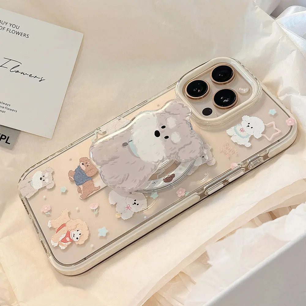 White-Border Magnetic Mount - Cute Pup Pink & Blue Star & Blue-Circle Schnauzer Magnetic Holder phone case7.jpg