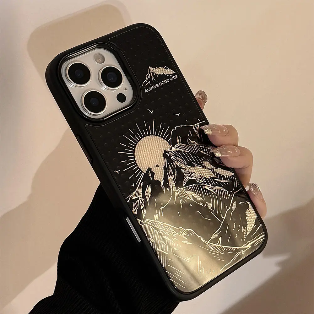 Gilded phone case suitable for Apple 15Promax protective case, iPhone 16 glass phone case (7).jpg