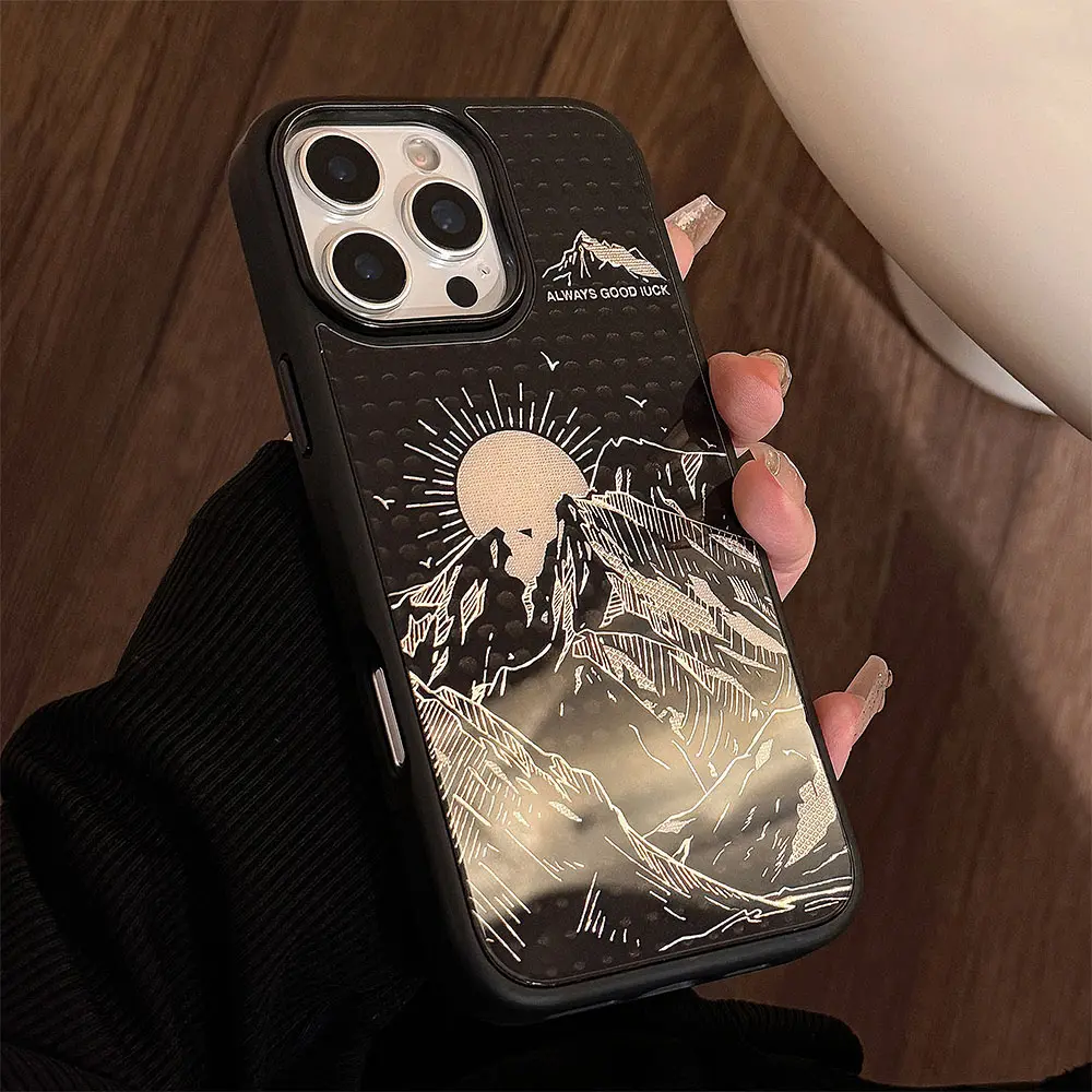 Gilded phone case suitable for Apple 15Promax protective case, iPhone 16 glass phone case (8).jpg