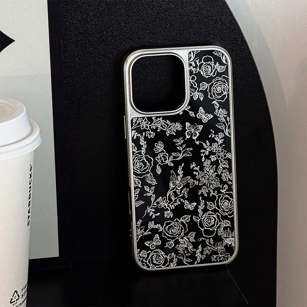 Acrylic Gold Gilding Silver Line-Art Florals & Butterflies phone case12