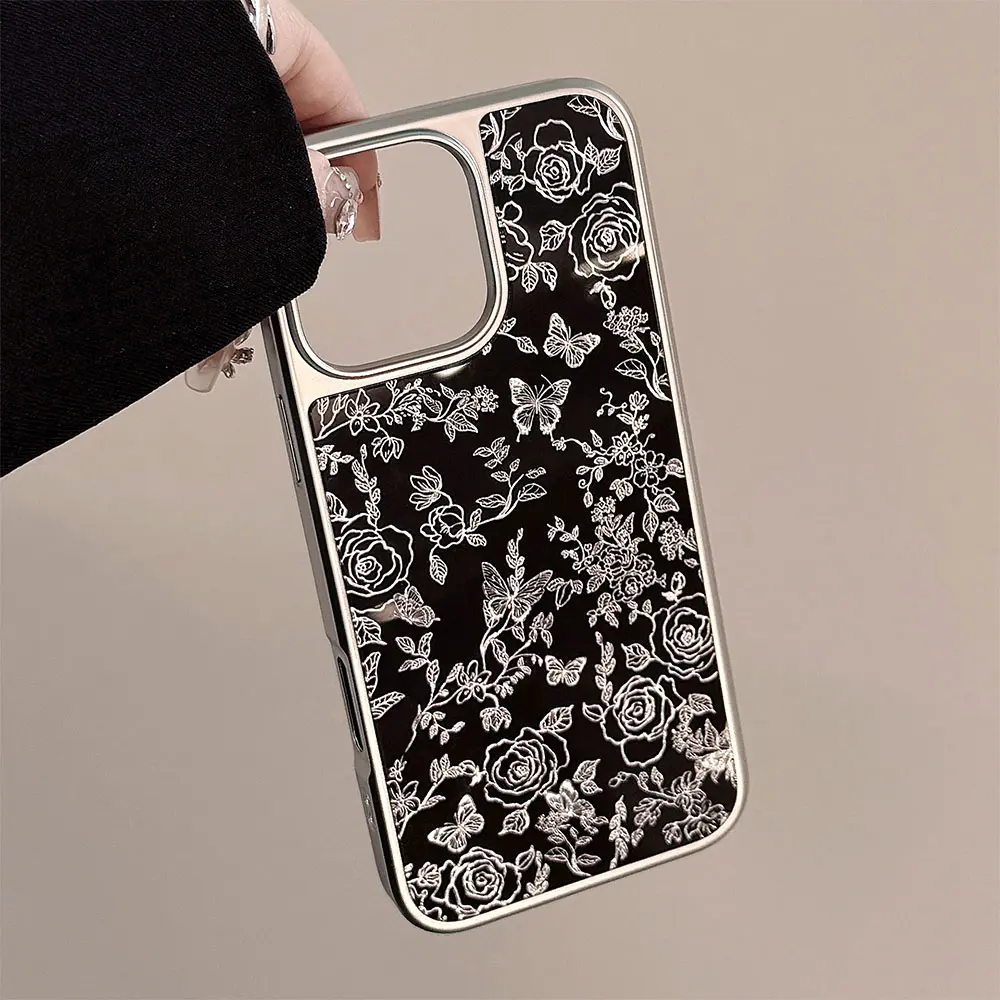 Acrylic Gold Gilding Silver Line-Art Florals & Butterflies phone case5.jpg