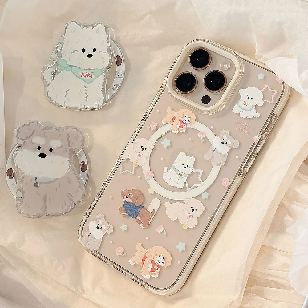 Dual TPU Magnetic White Edge Magnetic Cute Pup Pink & Blue Star phone case8.jpg