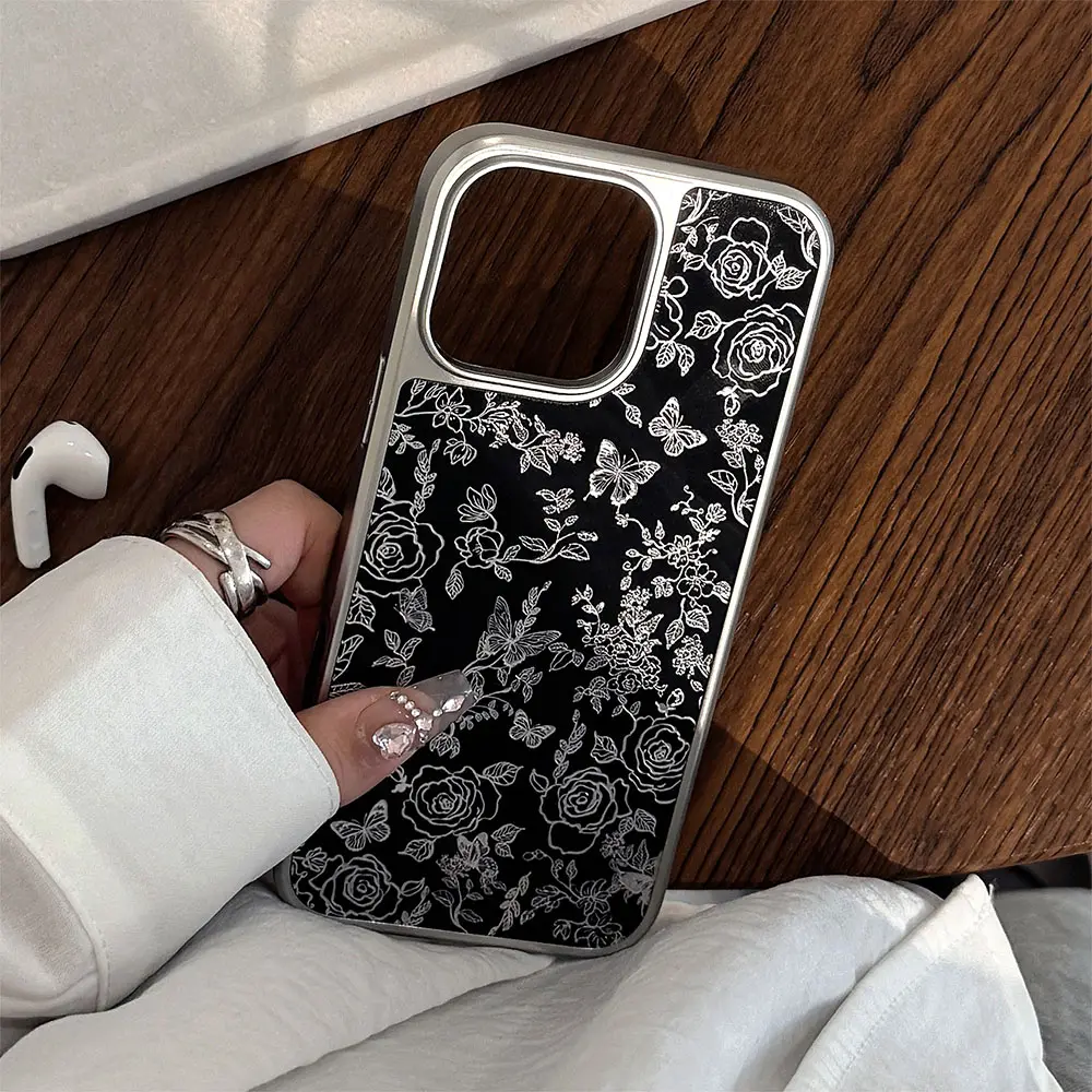 Acrylic Gold Gilding Silver Line-Art Florals & Butterflies phone case11.jpg