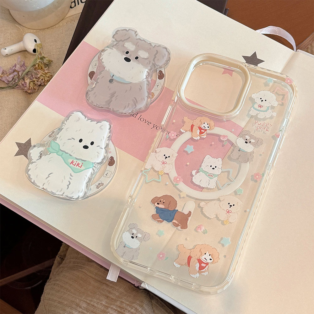 Dual TPU Magnetic White Edge Magnetic Cute Pup Pink & Blue Star phone case4.jpg