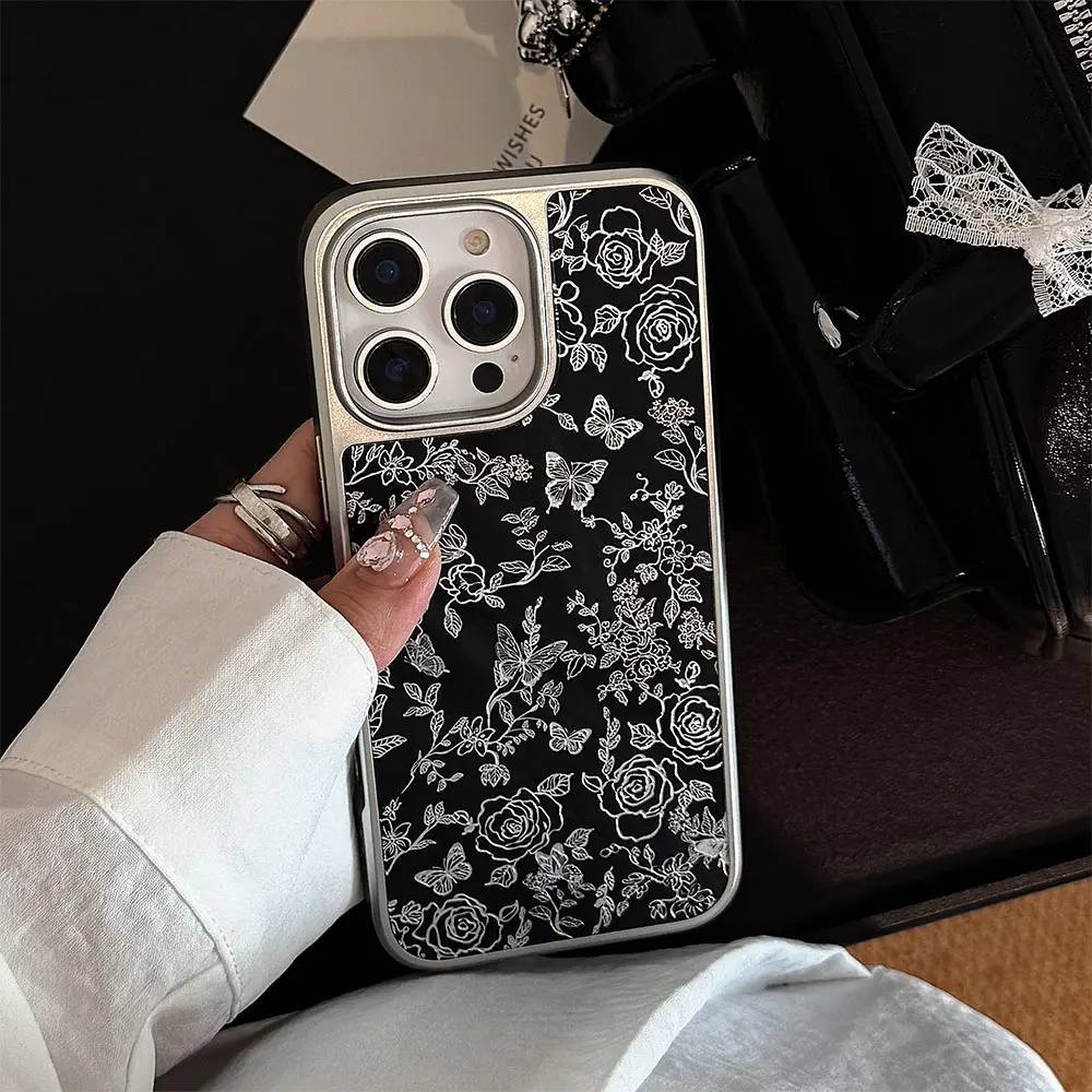 Acrylic Gold Gilding Silver Line-Art Florals & Butterflies phone case9.jpg